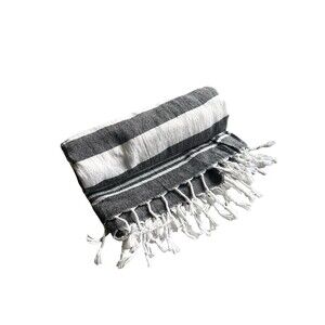 Utopia Turkish Beach Towel Black White Striped 100% Cotton 40x62 Fringe